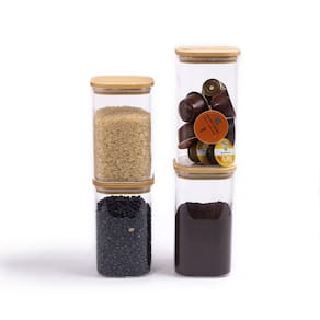 Kit Potes Hermeticos Vidro Quad Flat Bambu 1400/1100 - 4Pçs
