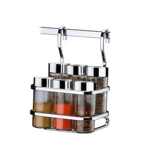 Suporte Temperos 6 Peças Para Barra De Cozinha Aço Cromado