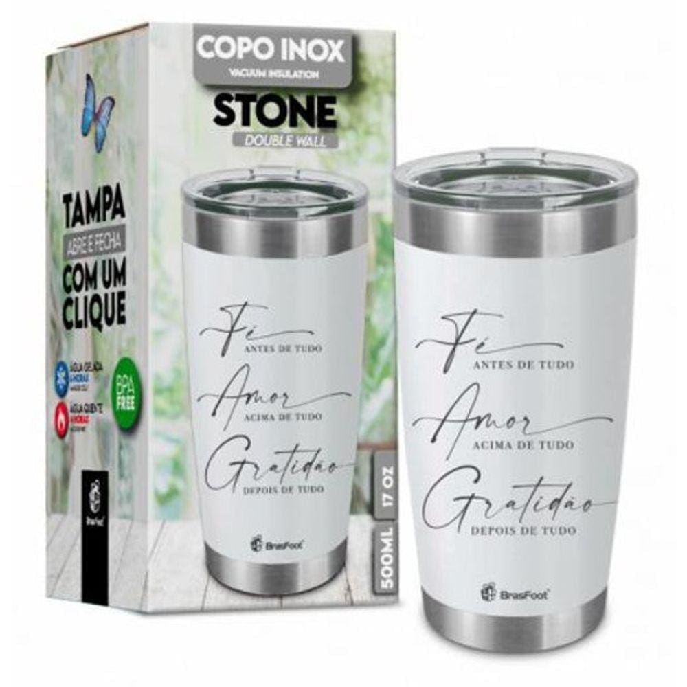 Copo Térmico Fé Amor E Gratidão 500Ml - Stone