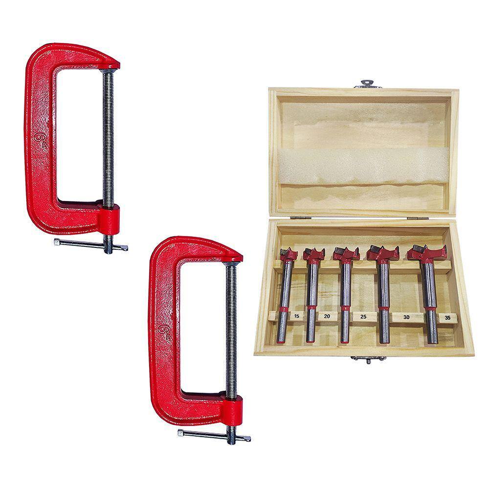 Kit 5 Brocas Forstner + Grampo Sargento 6" Tipo C - CHARBS