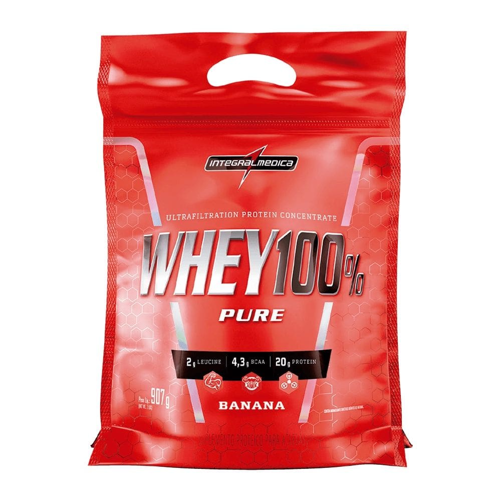 100% Whey Pure Protein 907g Morango Refil - Integralmedica