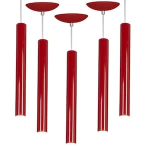 Kit 5 Pendente Tubo Cilindro Vermelho 40Cm + Led 6k