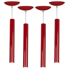 Kit 4 Pendente Tubo Cilindro Vermelho 40Cm + Led 6k