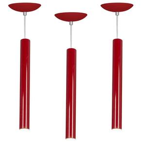 Kit 3 Pendente Tubo Cilindro Vermelho 40Cm + Led 6k