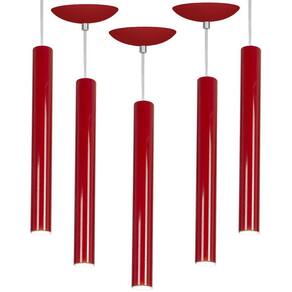 Kit 5 Pendente Tubo Cilindro Vermelho 40Cm + Led 3k