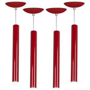 Kit 4 Pendente Tubo Cilindro Vermelho 40Cm + Led 3k