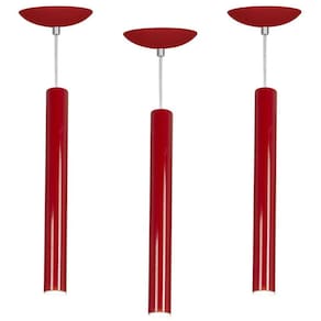 Kit 3 Pendente Tubo Cilindro Vermelho 40Cm + Led 3k