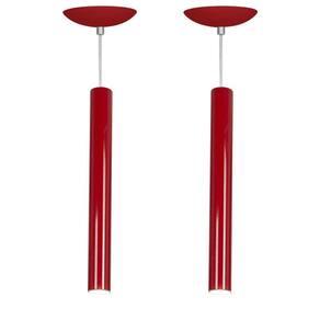 Kit 2 Pendente Tubo Cilindro Vermelho 40Cm + Led 3k