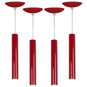 kit 4 Pendente Tubo Cilindro Vermelho 30Cm + Led 3k