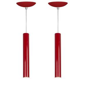 kit 2 Pendente Tubo Cilindro Vermelho 30Cm + Led 3k