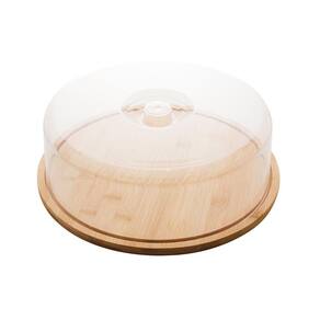 Prato Para Bolo De Bambu Com Tampa Plástico 28X9,5Cm Lyor