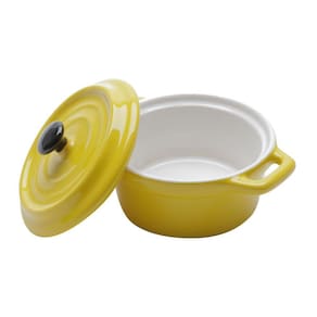 Mini Caçarola Porcelana Black Lid Amarela 13X10X8Cm 150Ml