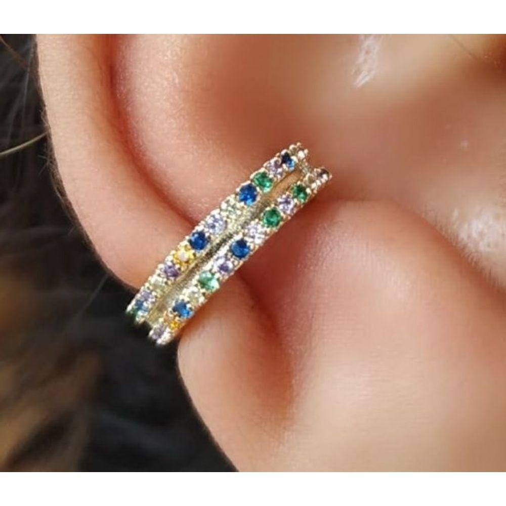 Piercing Fake Orelha Branco Cartilagem Folheado Ouro Par - Shelook