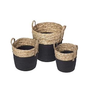 Kit 3 Cestos Boxbit Patong Em Fibra Natural E Preta Preta