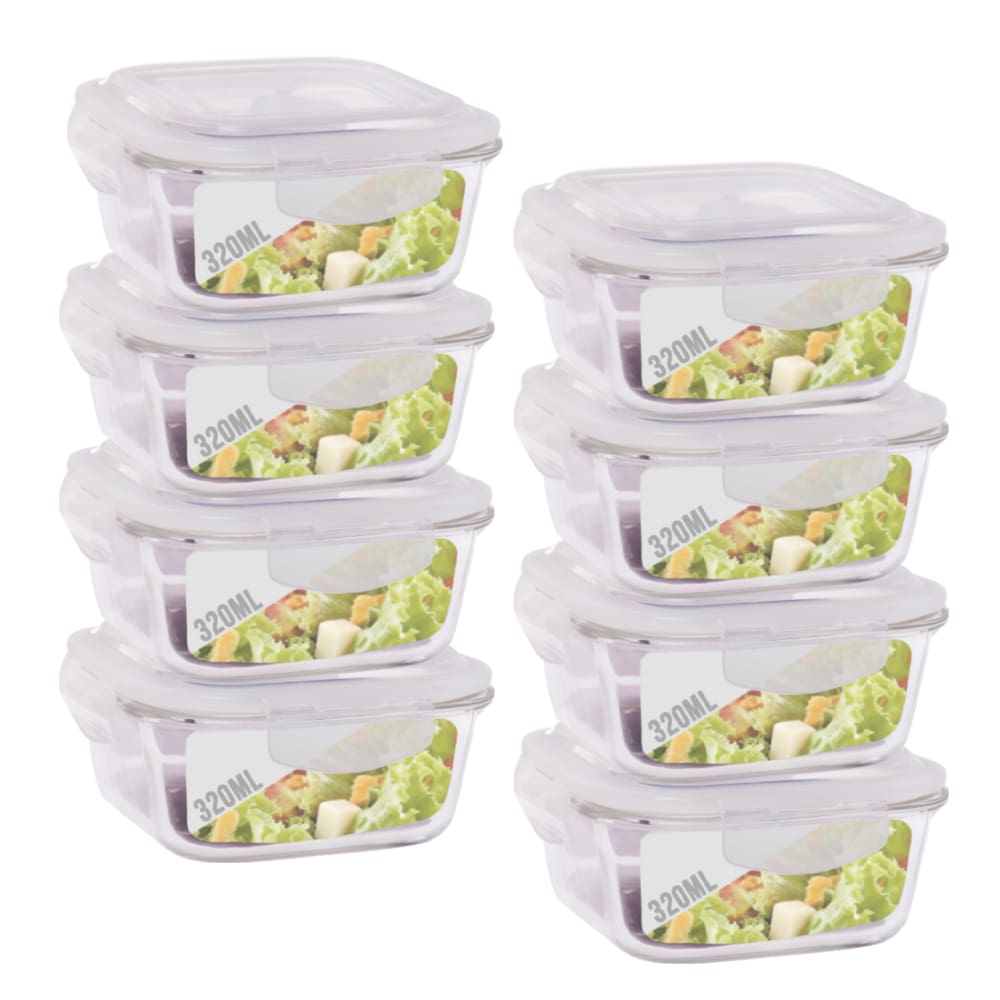Conjunto 8 Potes Vidro 320ml Hermético 4 Travas Alimentos