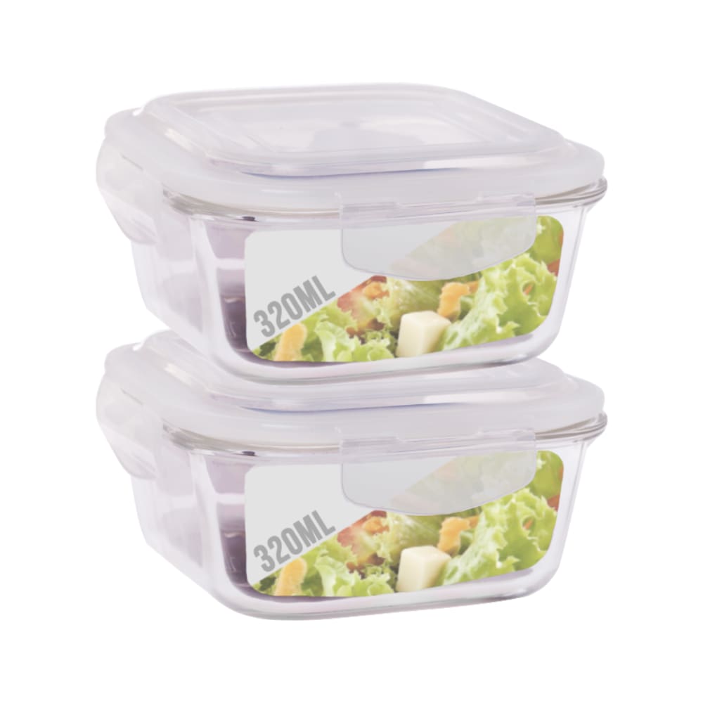 Conjunto 2 Potes Vidro 320ml Hermético 4 Travas Alimentos