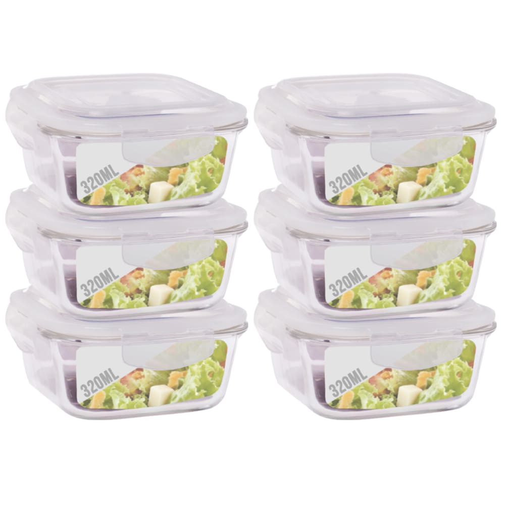 Conjunto 6 Potes Vidro 320ml Hermético 4 Travas Alimentos