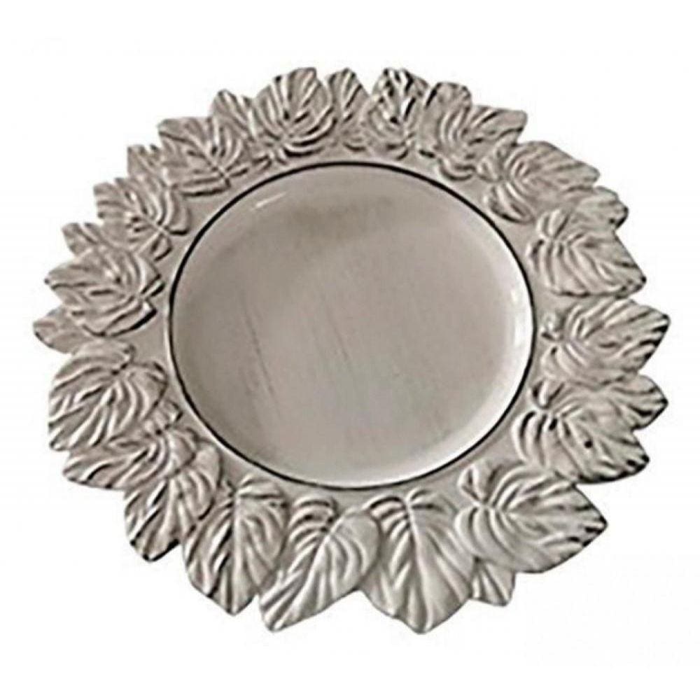 Sousplat Patinado Garden Leaf Premium Branco 35cm Lyor