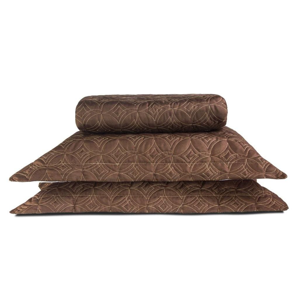 Cobre Leito Colcha Queen 3 Peças Bordado Luxury Chocolate