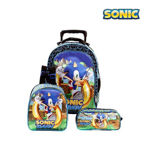 Mochila Escolar Juvenil Menino Sonic Jogo Lancheira Estojo na