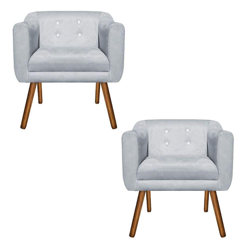 Kit 02 Poltronas Julia Suede Strass Pés Palito Castanho