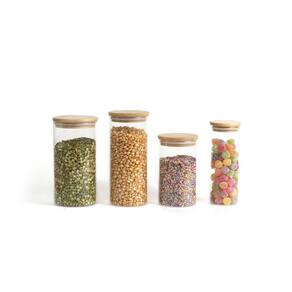 Kit Pote De Vidro Hermético Tampa Bambu 450/600/1100/1650Ml