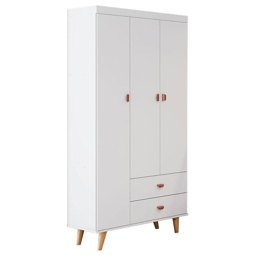Guarda Roupa Infantil Retrô Duda 3 Portas Branco Acetinado Bétula - Carolina