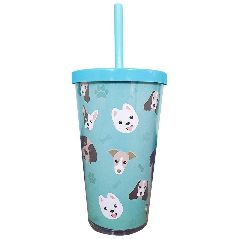 Copo com Canudo Tiffany Cachorrinho - 500ml