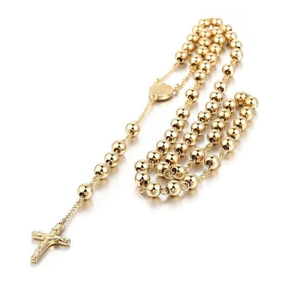 Corrente Cordão Masculino Terço Rosário Aço Banhado A Ouro