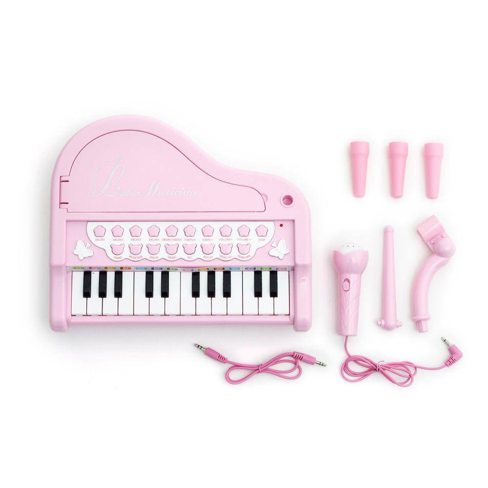 Piano Teclado Brinquedo Infantil Microfone Educativo Musical Cor Rosa