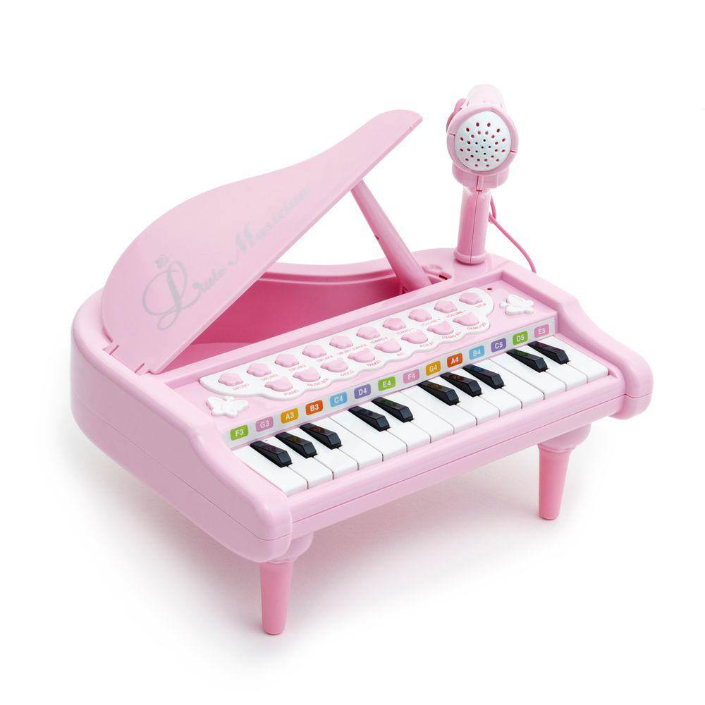 Piano Teclado Infantil C/ Microfone E Banquinho Rosa Inmetro Cor