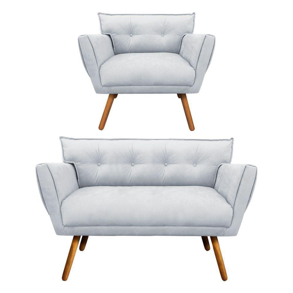 Kit 01 Namoradeira 01 Poltrona Anitta Pés Palito Castanho