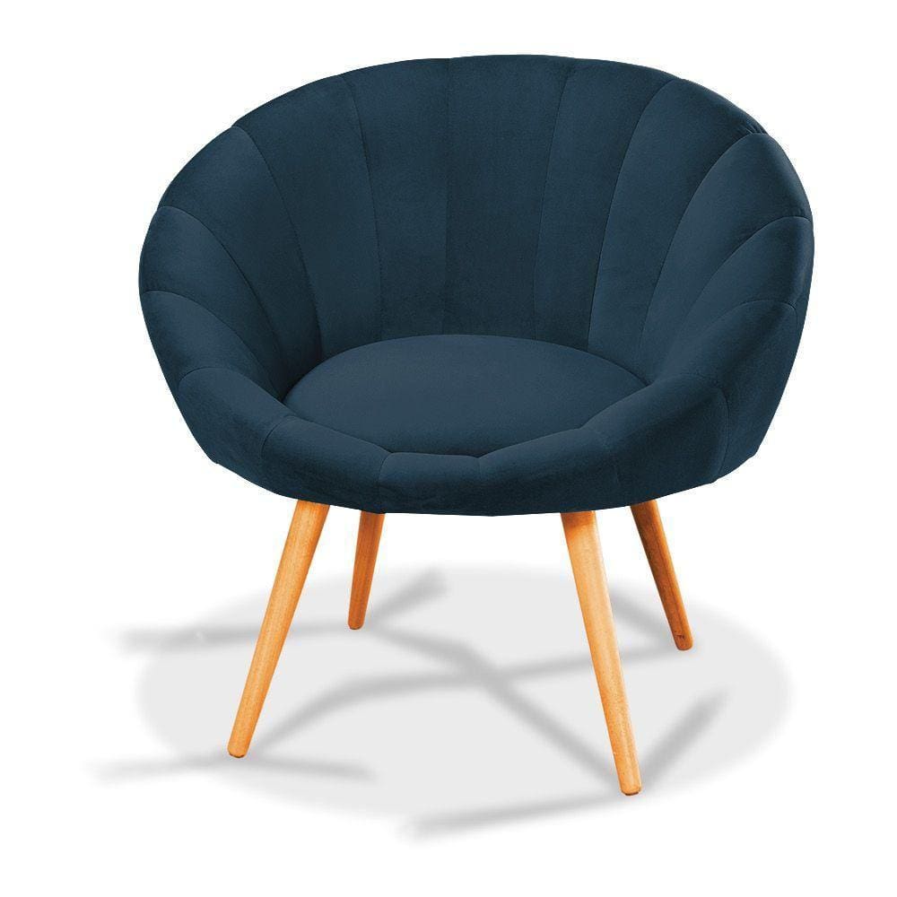 Poltrona Lina Veludo Pés Palito Castanho Cor Marinho