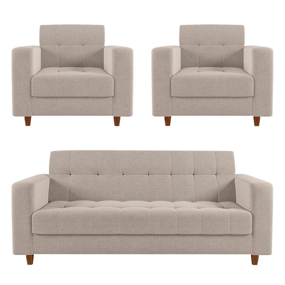 Kit Sofá 3 Lugares 2 Poltronas Arezzo Pés Chanfrado Castanho