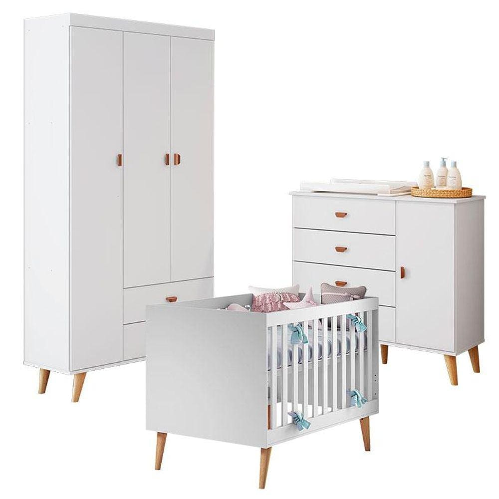 Quarto de Bebê Duda com Berço Americano Ludmila Branco Acetinado Bétula - Carolina