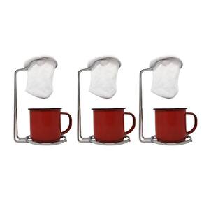 Kit 3 Mini Coador Café Aço Cromado Com Caneca Esmaltada Vermelha 120ml