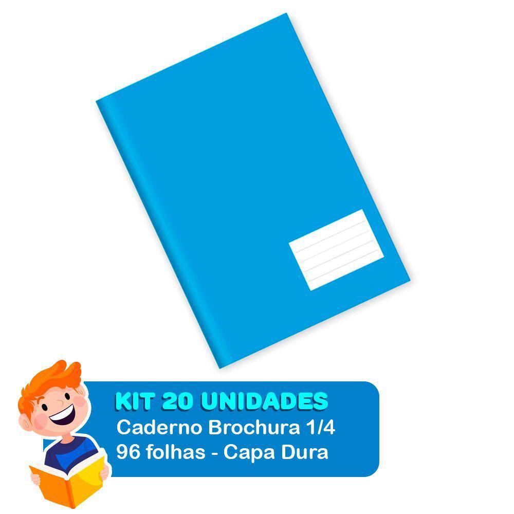20 Cadernos Azul Brochura 1/4 Máxima Capa Dura 96 Fls