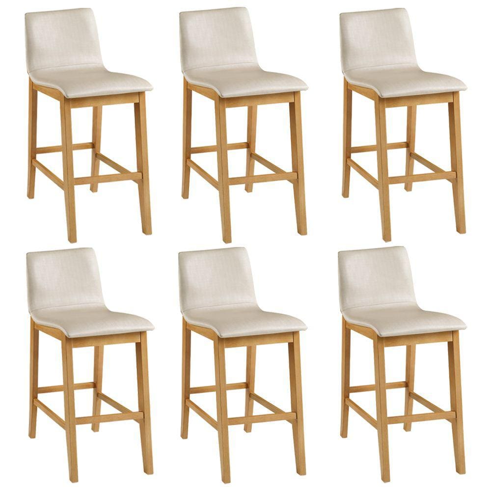 Kit 06 Banquetas Altas Estofada Para Cozinha Sala De Jantar Fixa Elis B05 Facto Bege - Lyam Decor