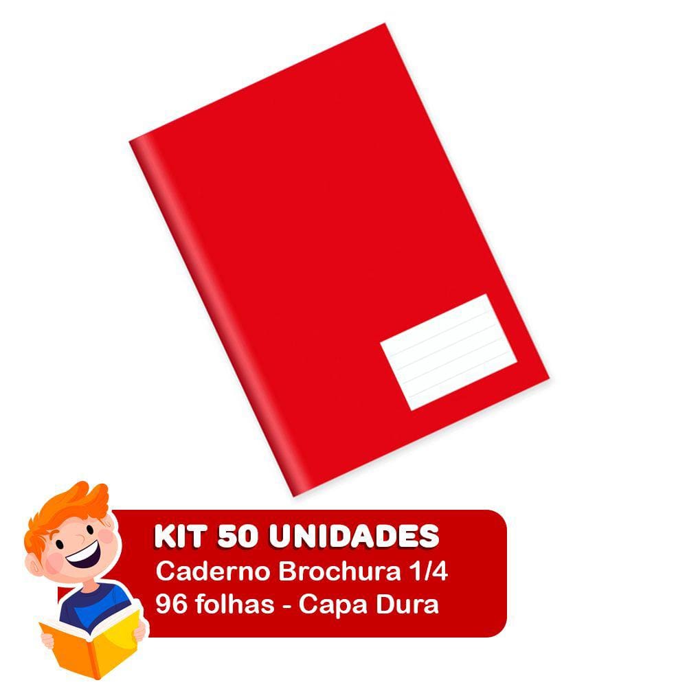50 Cadernos Vermelho Brochura 1/4 Máxima Capa Dura 96 Fls