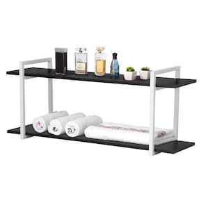 Nicho Banheiro Branco Com Prateleiras Preto 100cm