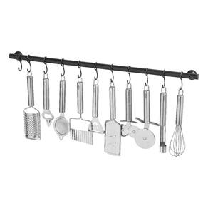 Suporte De Cozinha Porta Talheres 100cm C/ 18 Ganchos Preto