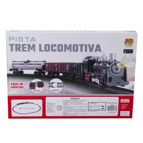 Pista Trem Locomotiva Infantil c/ 2 Vagoes Som e Luz dm Toys