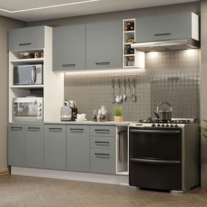 Cozinha Completa Madesa Agata 290004 com Armário e Balcão (Com Tampo) - Branco/Cinza