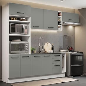 Cozinha Completa Madesa Agata 290003 com Armário e Balcão (Sem Tampo e Pia) - Branco/Cinza
