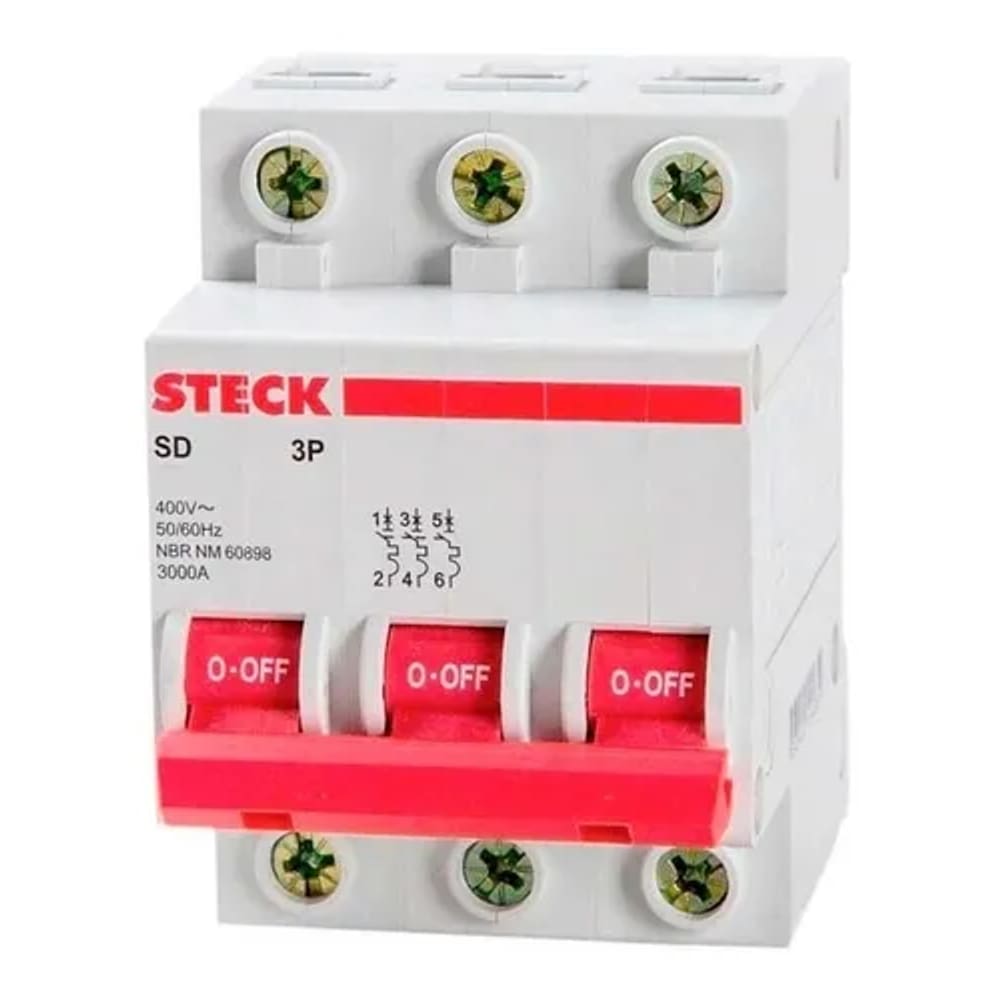 Disjuntor Din Steck 3Ka Trifasico Tripolar Curva C 63A Sdd63c63