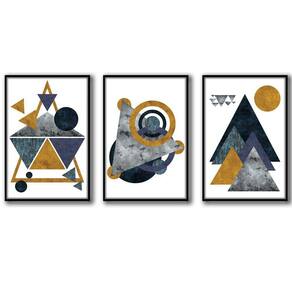 3 Quadros Decorativos Geométricos Moldura Preta