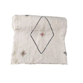 Tapete Para Sala Cru E Preto Bordado Losango 1.00X1.50
