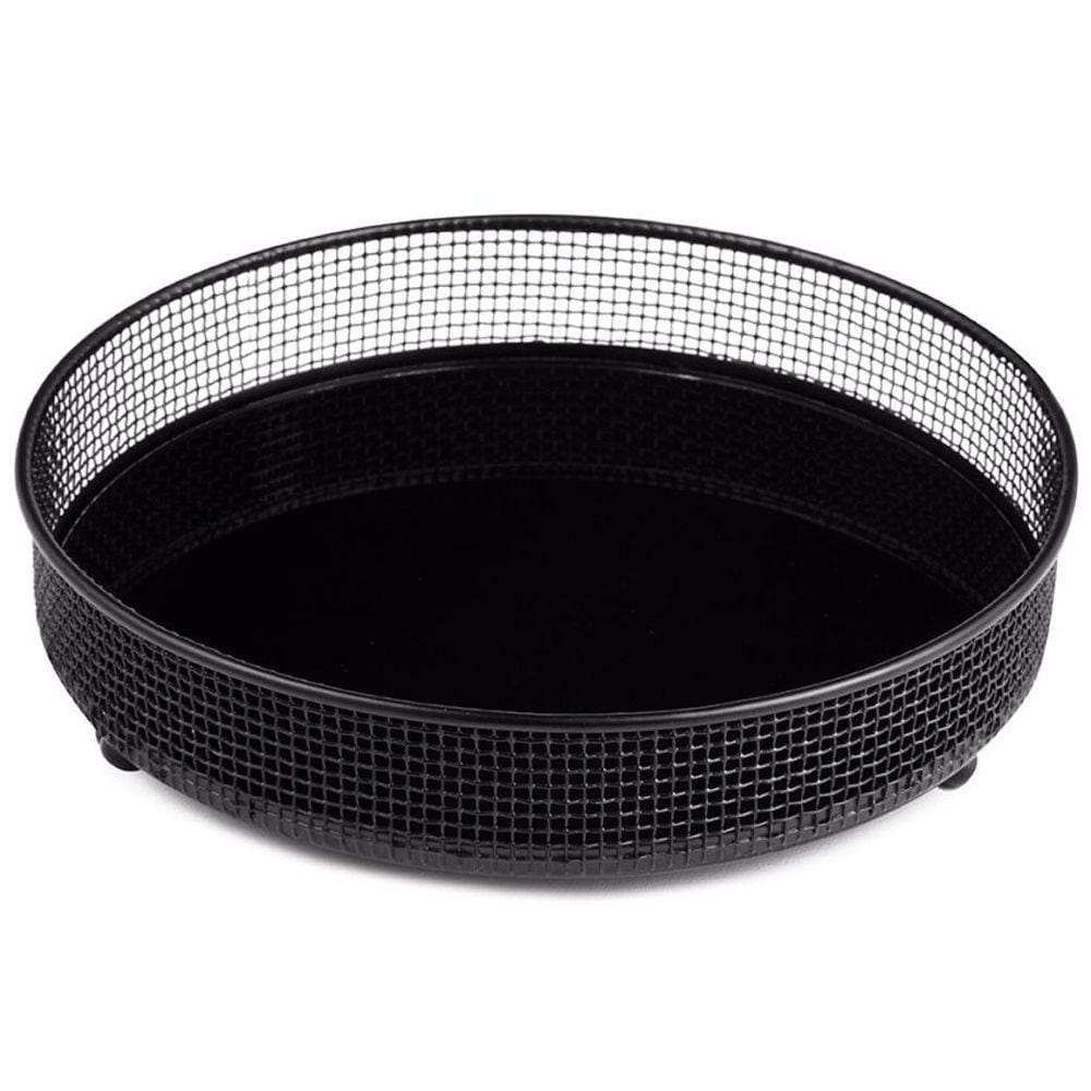 Bandeja Preta Em Metal Com Vidro Preto Espelhado