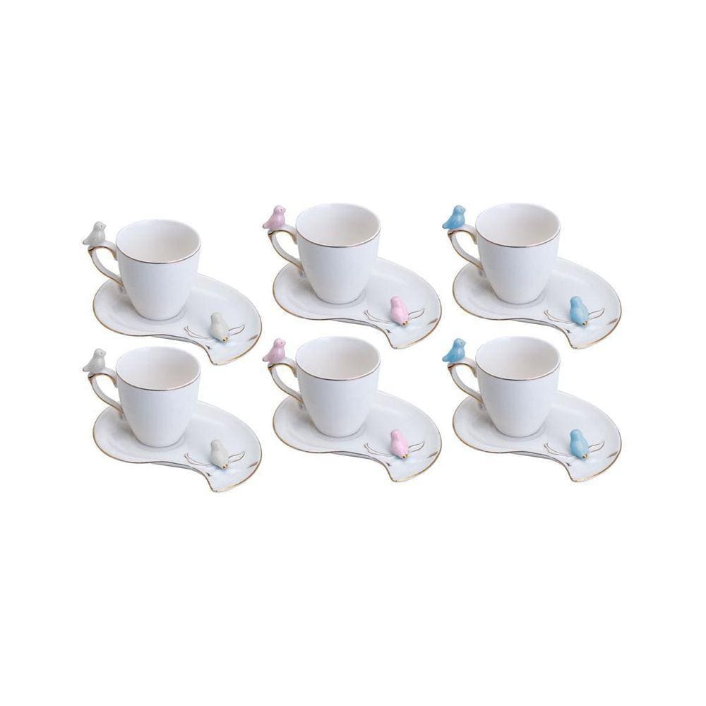 Conjunto 6 Xícaras Café Porcelana Design Plate Colorido 90Ml