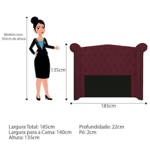 Cabeceira Estofada Veneza 140 Cm Casal Suede Bordô